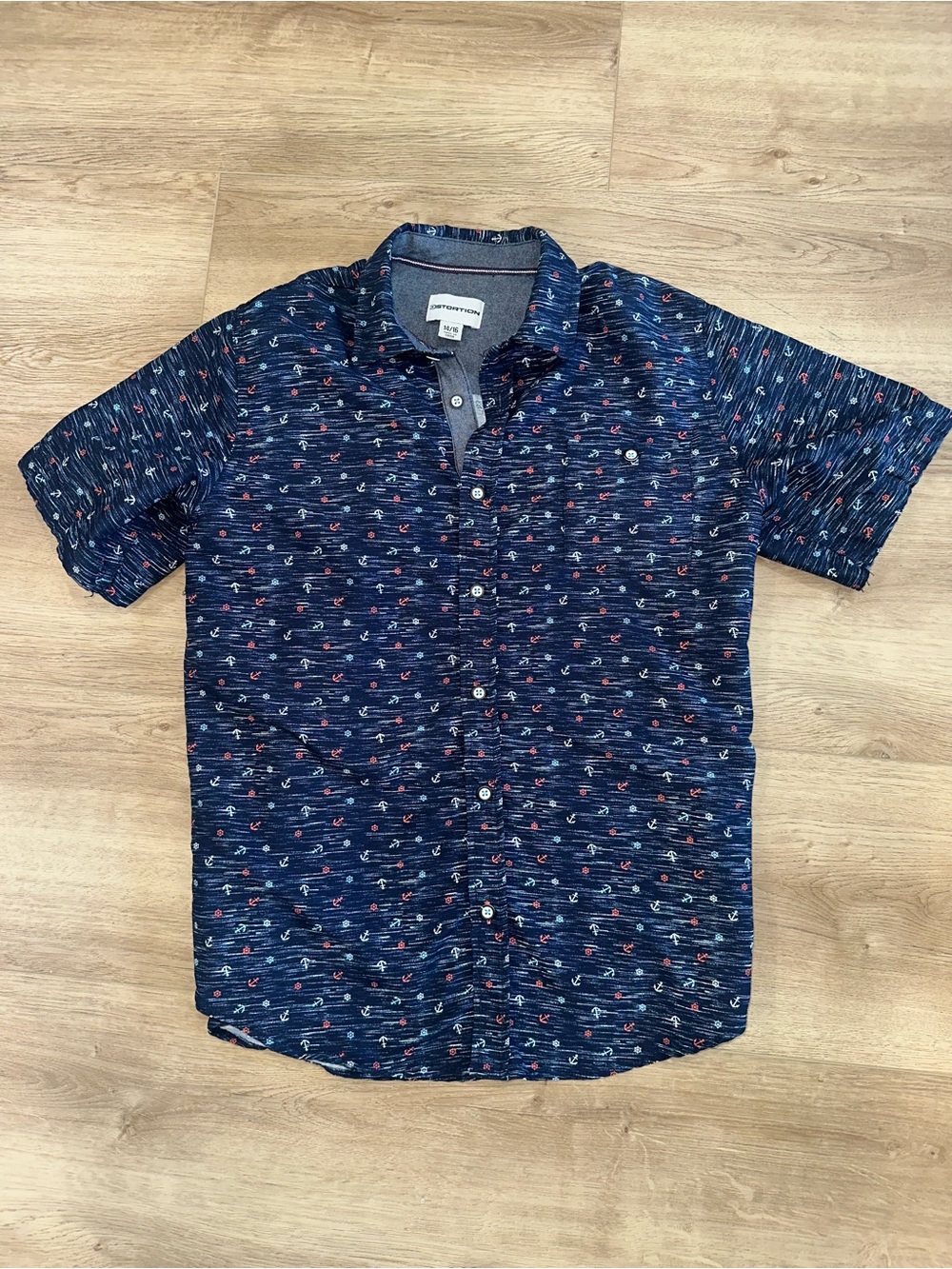 Short Sleeve Navy Anchor Print Shirt - kids